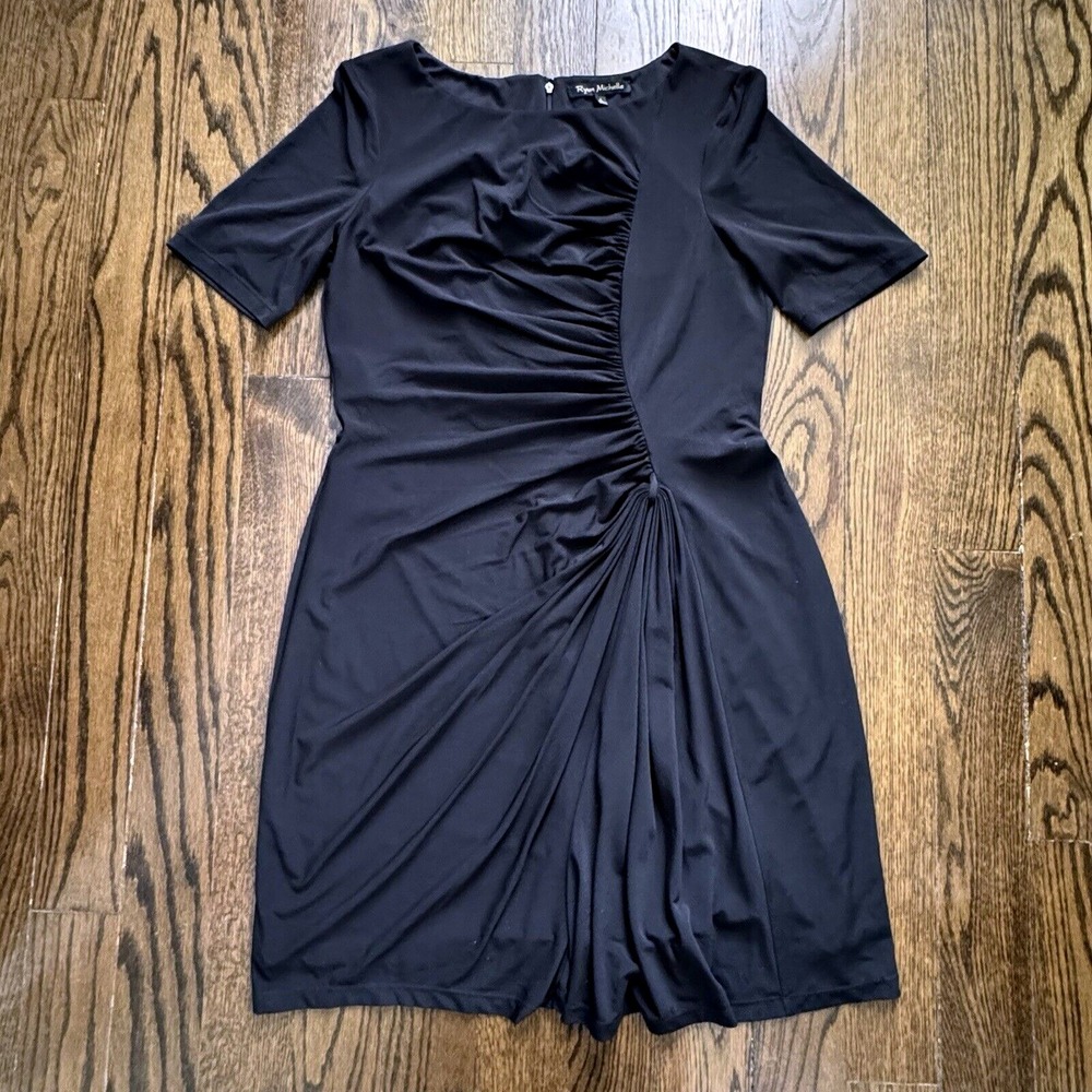 Ryan‎ Michelle Womens Size L Black Draped Fitted Classic Elegant Dinner Dress